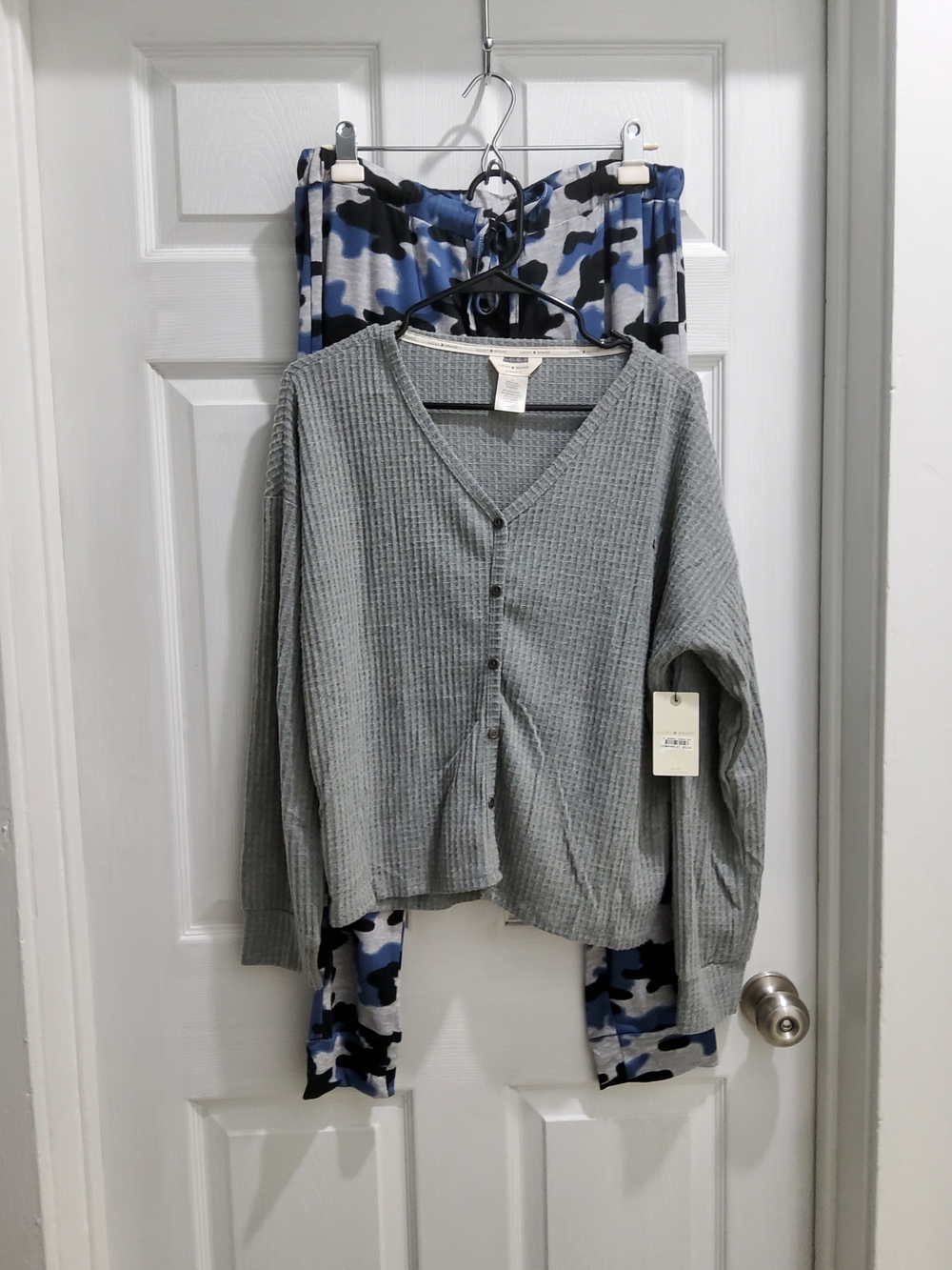 Womens Lucky Brand Gray Waffle-Knit Cardigan/pjs 2pc